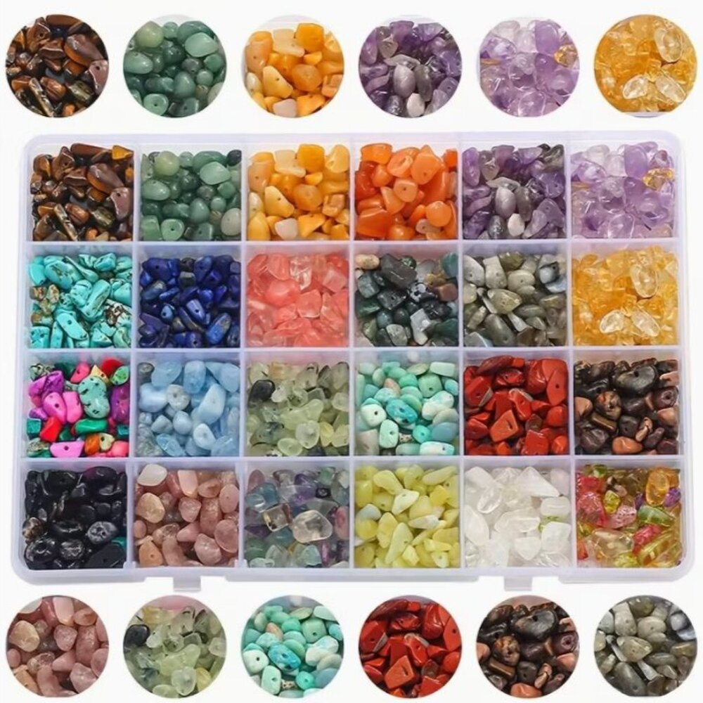 Gemstone Chips 1300pcs  Tiger Eye & Turquoise Beads   24 Colors, 5-8mm